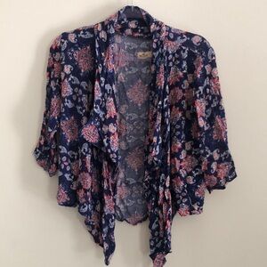 Hollister Navy and Red Patterned Kimono Cardigan